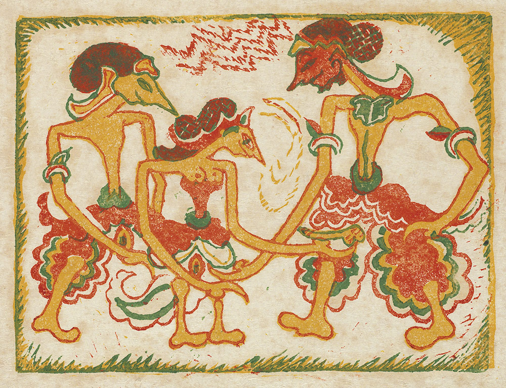 Stínová hra, linořez otištěný v Neumannově Sešitu erotickém, 1910